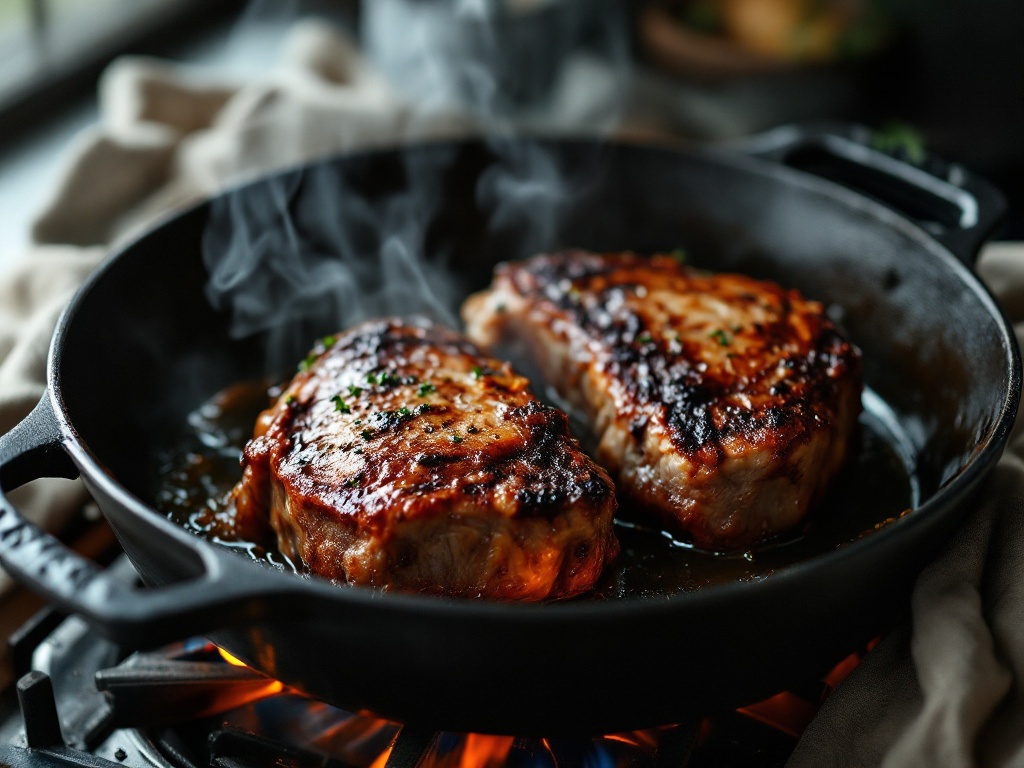 Lamb shanks searing in a cast iron pot building a dark mahogany crust